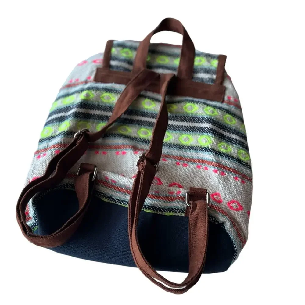 Boho Mini Backpack, Aztec Pattern Drawstring Bag, Festival - Picture 2 of 6